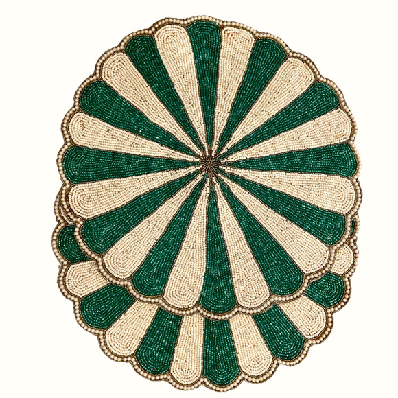 Tiramisu Glamorous Green & Cream Glass Beaded Placemat Charger 15"  NEW - Picture 6 of 8